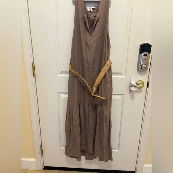 Adyson Parker Women's Linen Blend Tiered Ruffle Pockets Midi Dress Brown Size M - Picture 8 of 9